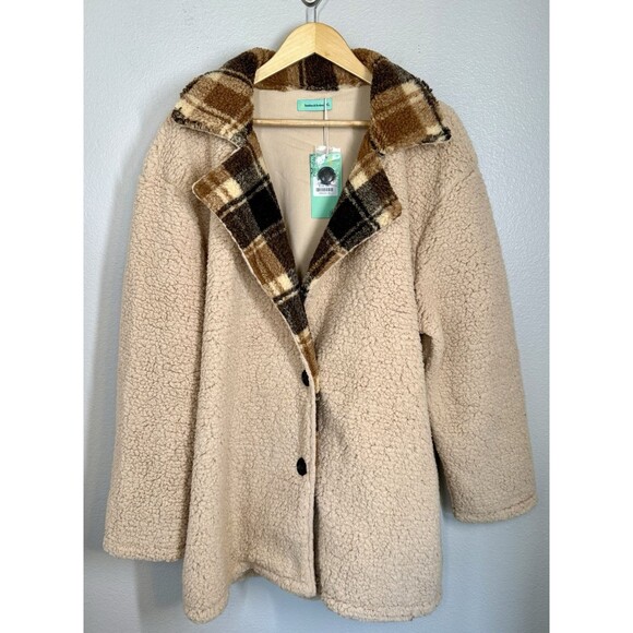 NWT Sunshine &‎ Rodeos Sherpa Western Barn Coat Cozy Jacket Women's SZ 2XL Plaid - Picture 1 of 11